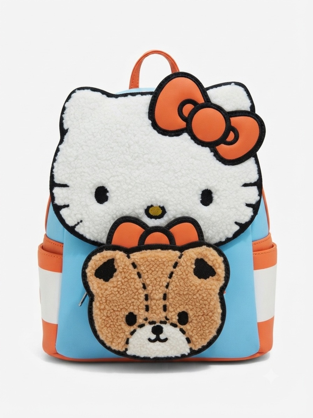 Loungefly Hello Kitty Sherpa Kids Backpack in Light Blue, Orange & White